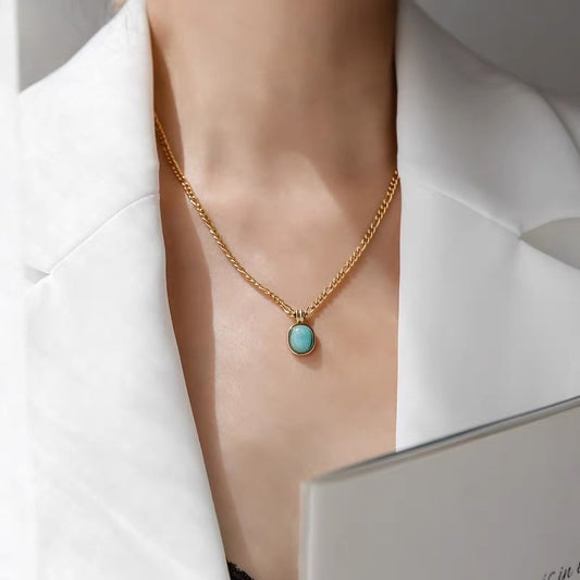 Minimalist Turquoise Pendant on Gold Chain Necklace