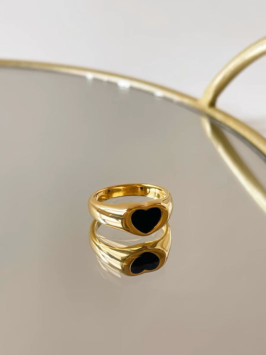 Gold Black Heart Signet Ring